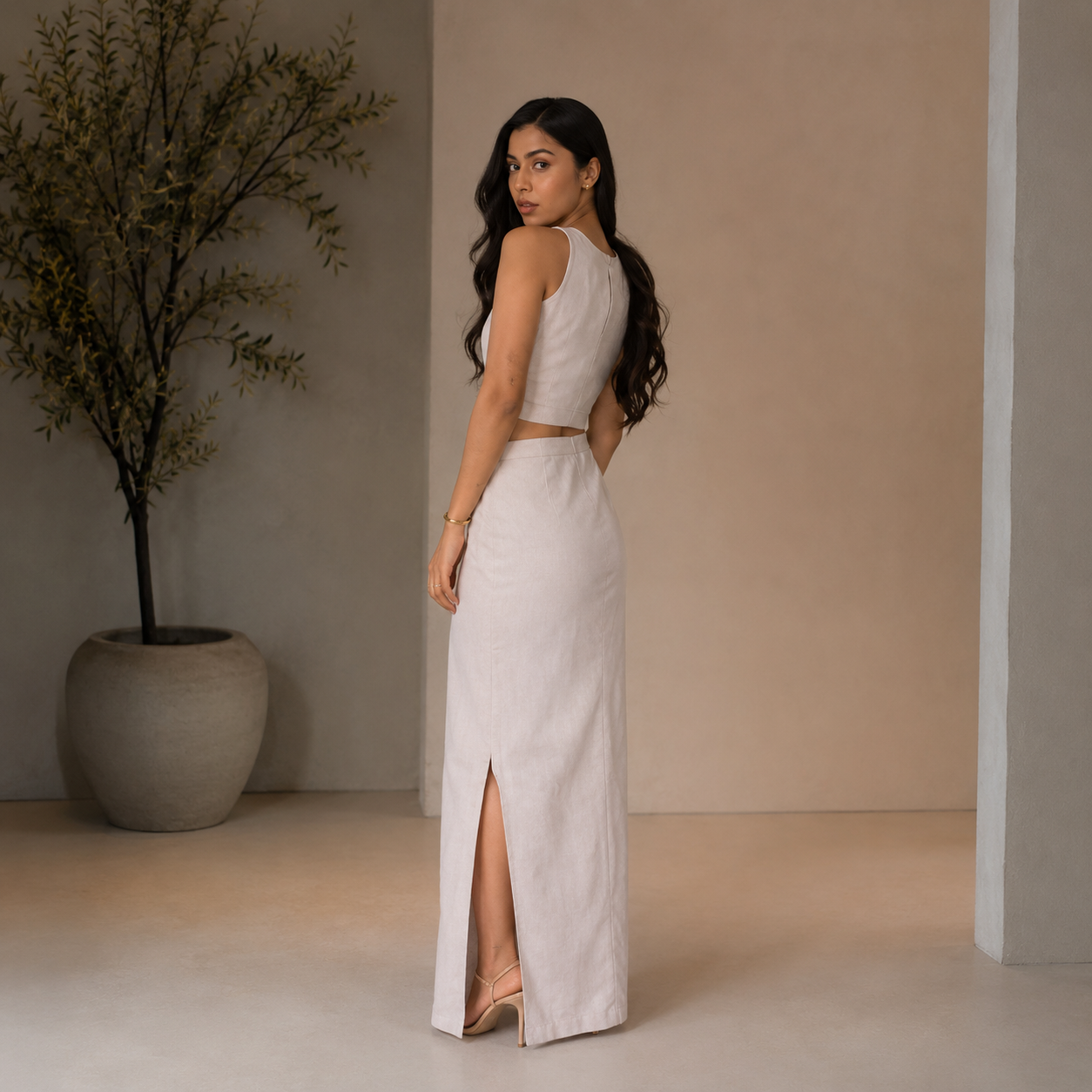 Linen slit skirt co-ord set
