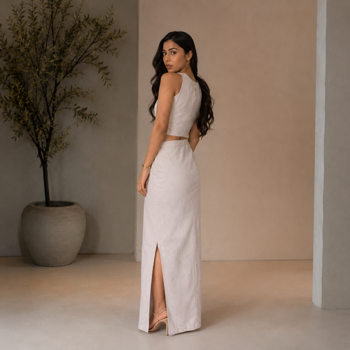 Linen slit skirt co-ord set