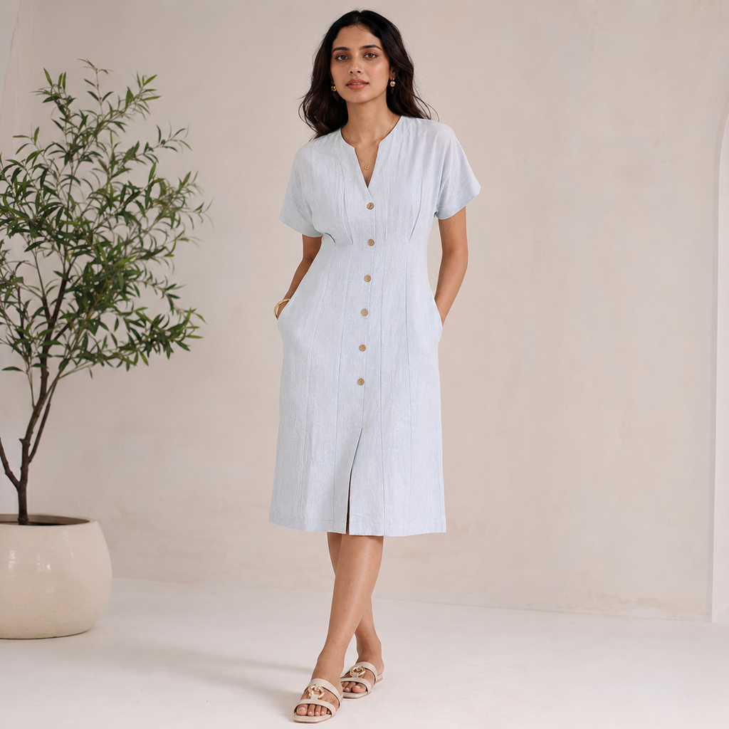 Button-down linen dress