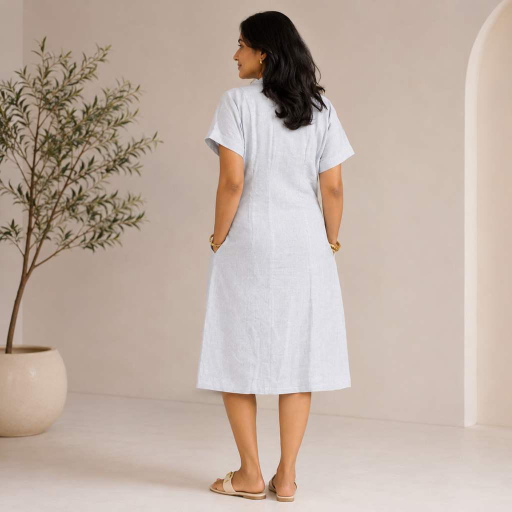 Button-down linen dress