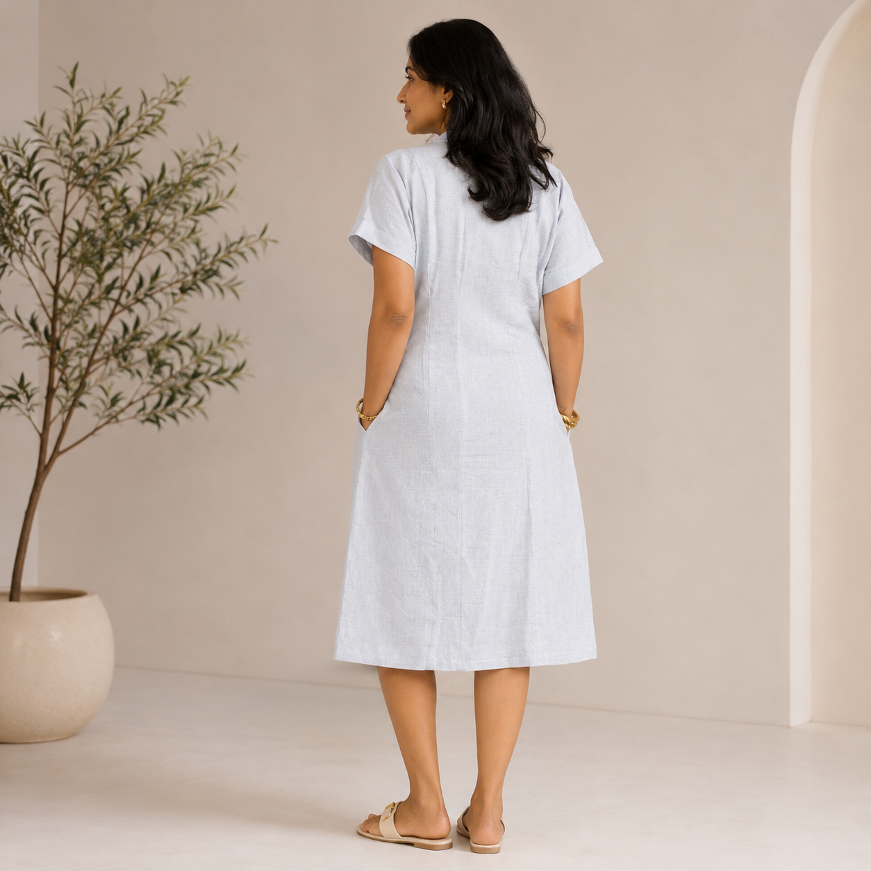 Button-down linen dress