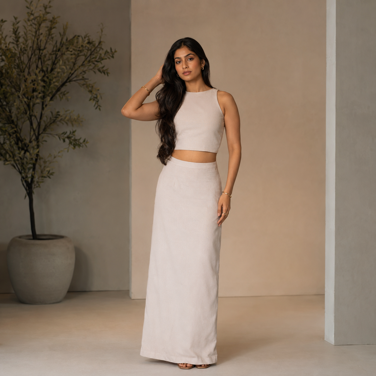 Linen slit skirt co-ord set