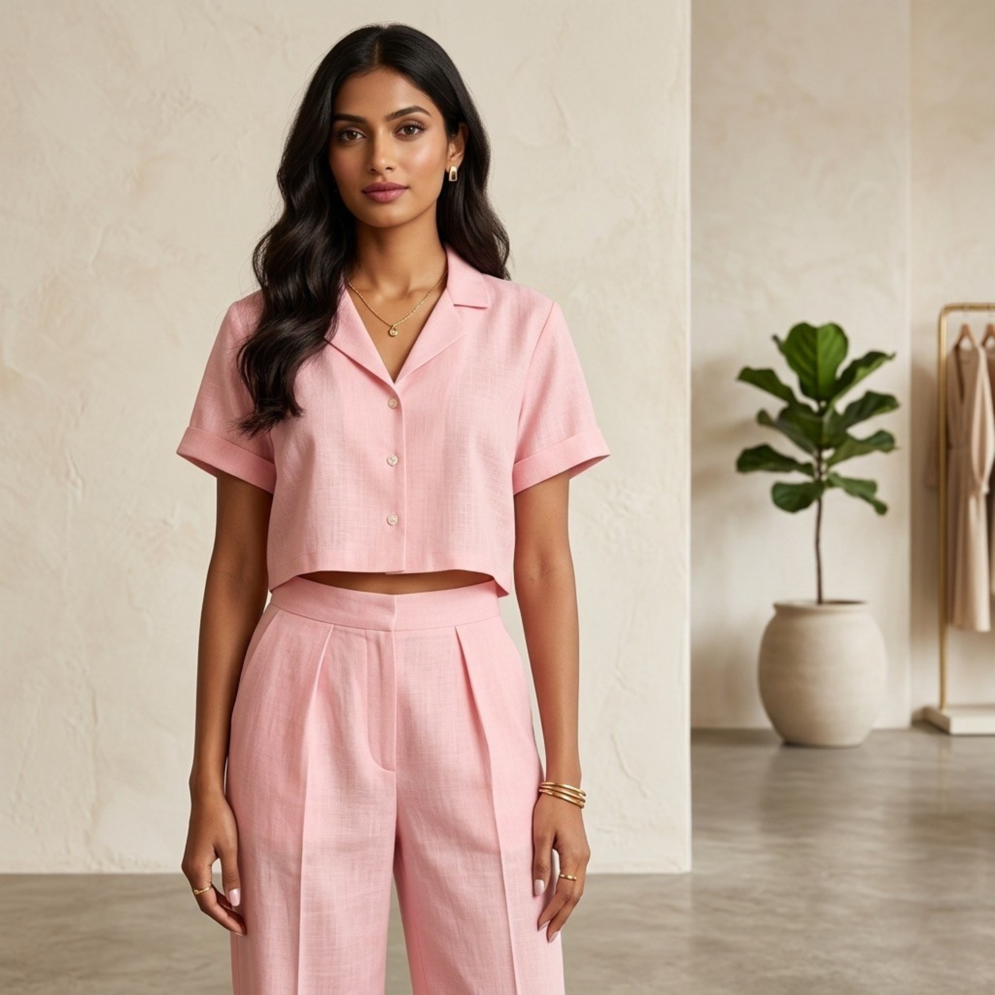 Cropped shirt co-ord set
