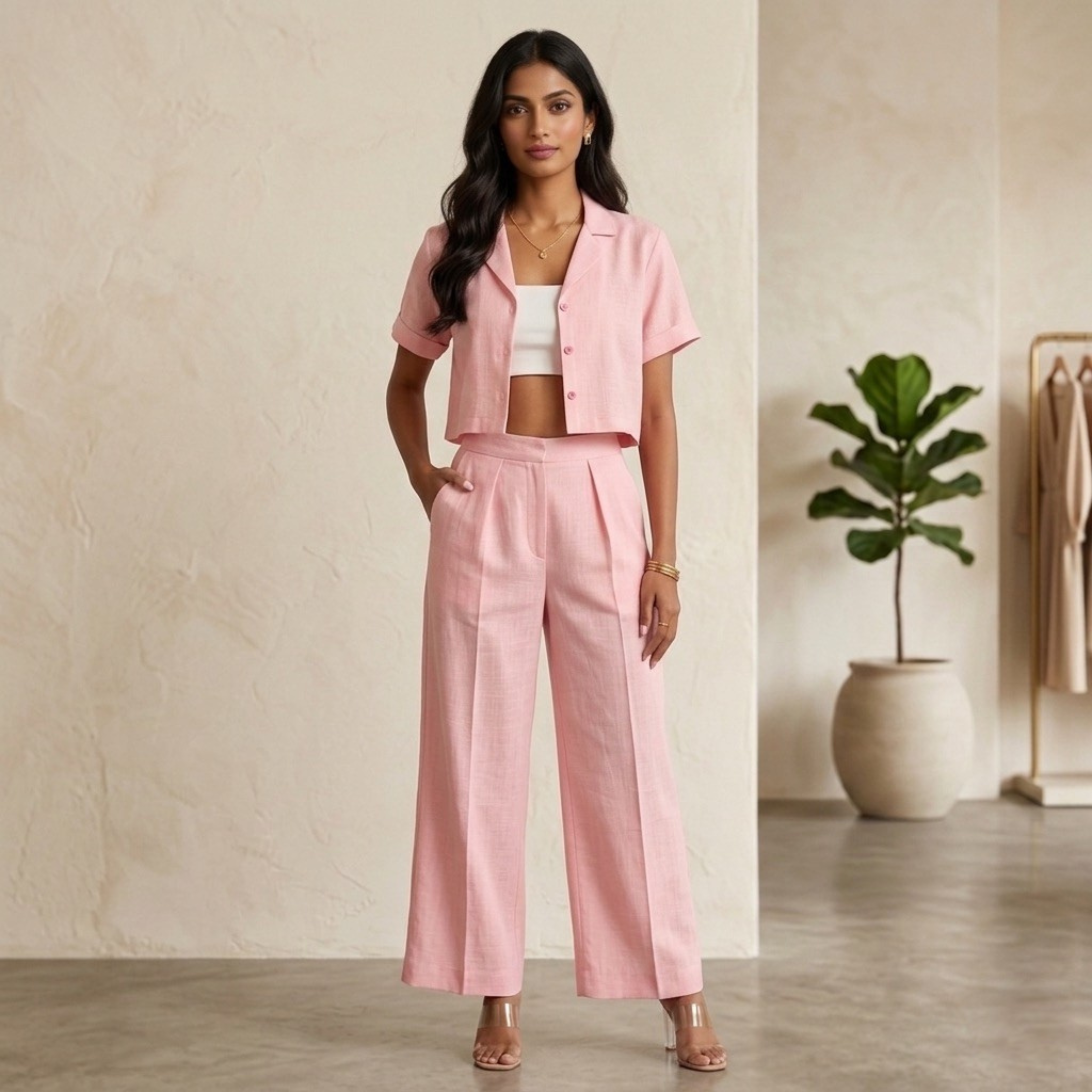Cropped shirt co-ord set