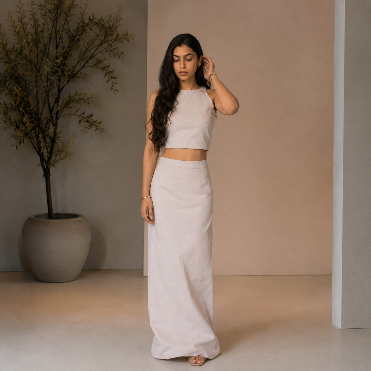 Linen slit skirt co-ord set