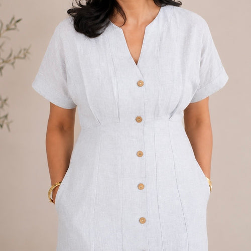 Button-down linen dress